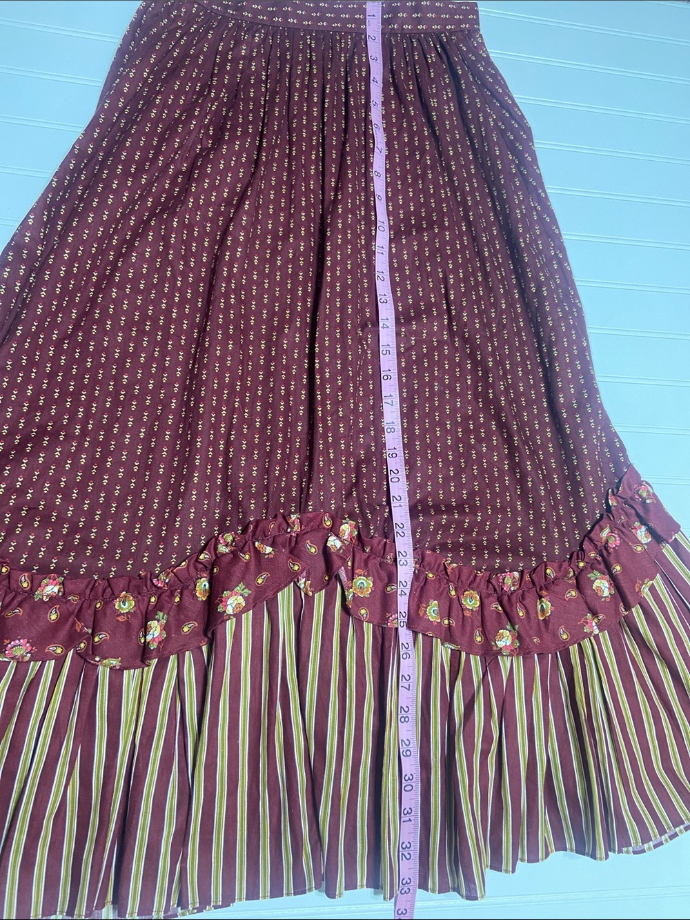 Britches n Things Vintage 70s Prairie Skirt Size 9 Burgundy Floral NWT Deadstock - Picture 9 of 12